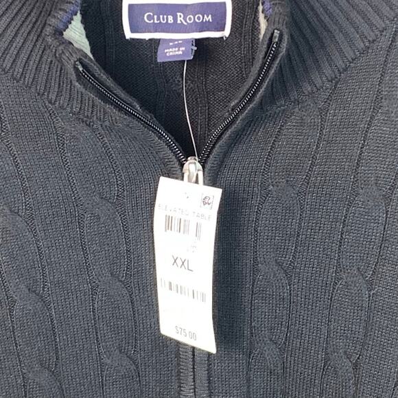 Club Room Black Quarter Zip Cotton Blend Cable Knit Sweater Men’s XXL NWT - Picture 5 of 7